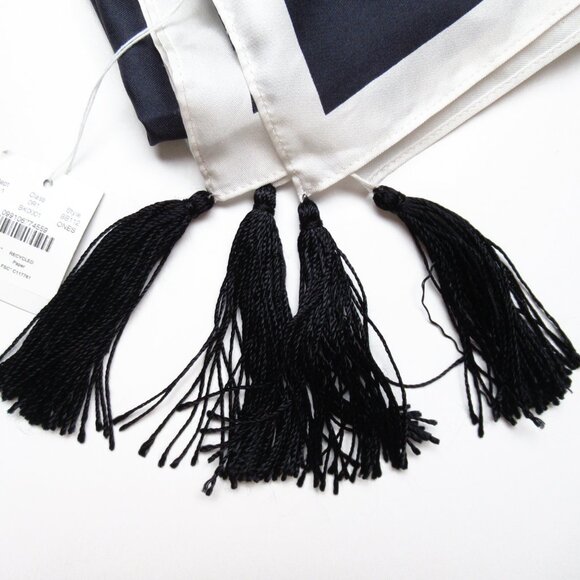 J. Crew 30โ Silk Scarf With Tassels Black & White - Picture 4 of 8